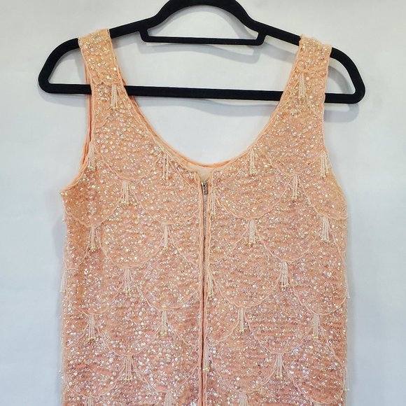 Vintage / Retro Sequin Flapper Tank Top 60's Peach - Picture 9 of 11